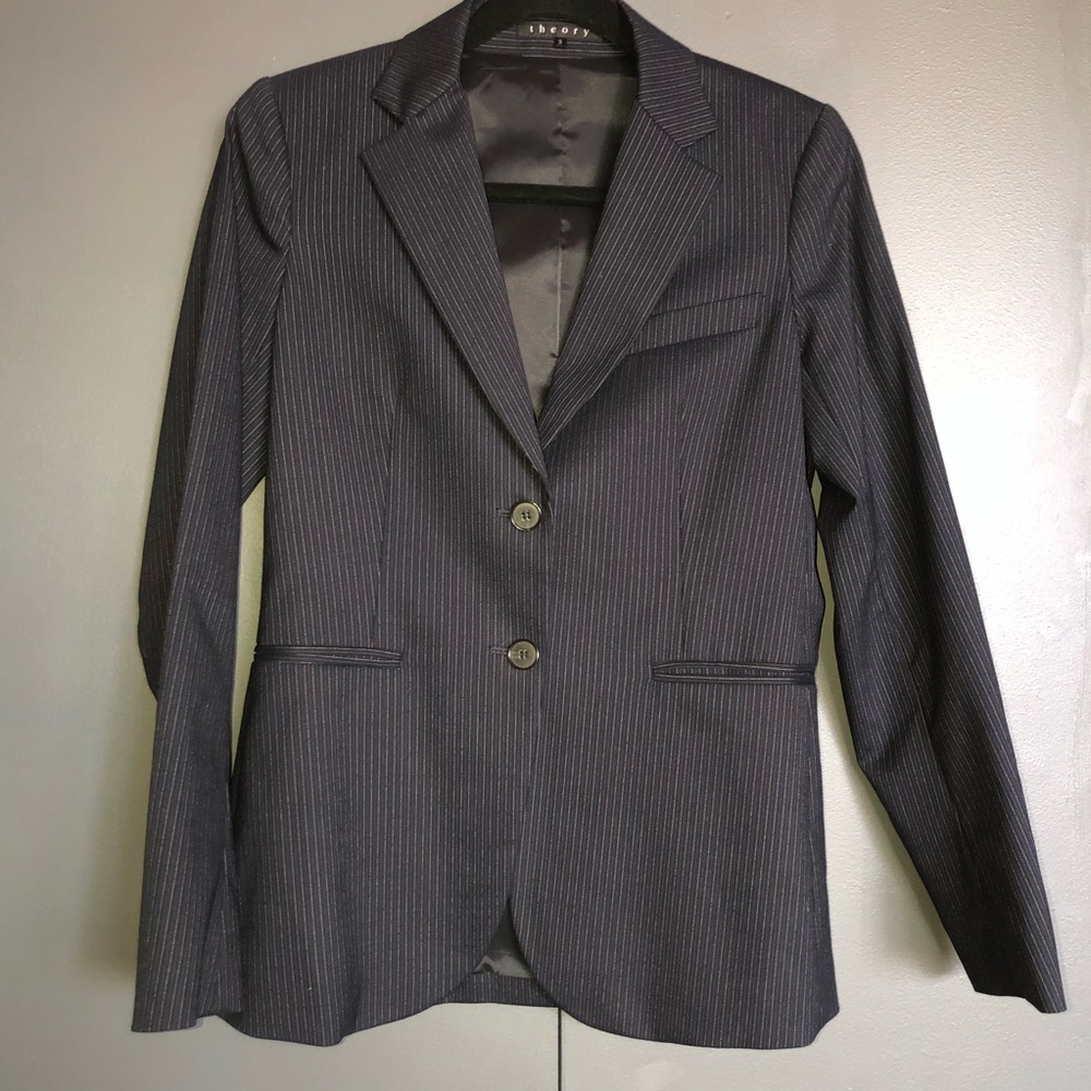 Theory Navy & White Pinstripe Blazer - Size 2